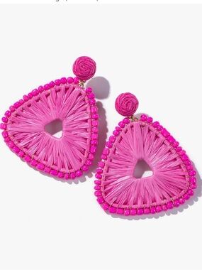 Hot Pink Raffia & Beaded Statement Earrings - bought on Amazon